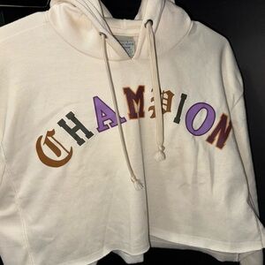 Champion Off-White Hoodie with Colorful Logo